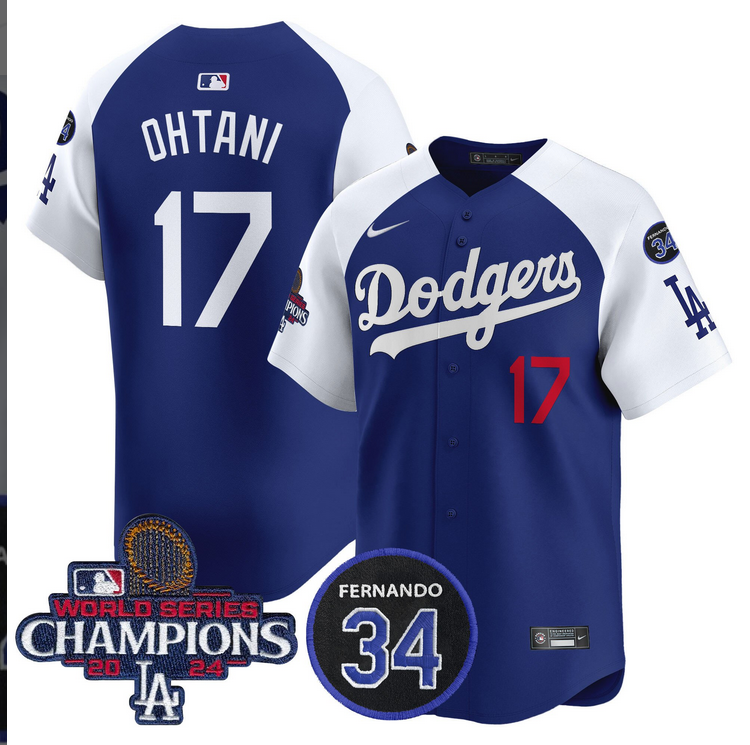 Men MLB Los Angeles Dodgers 17 Ohtani blue 2024 World Series Champions Patch Limited Jersey